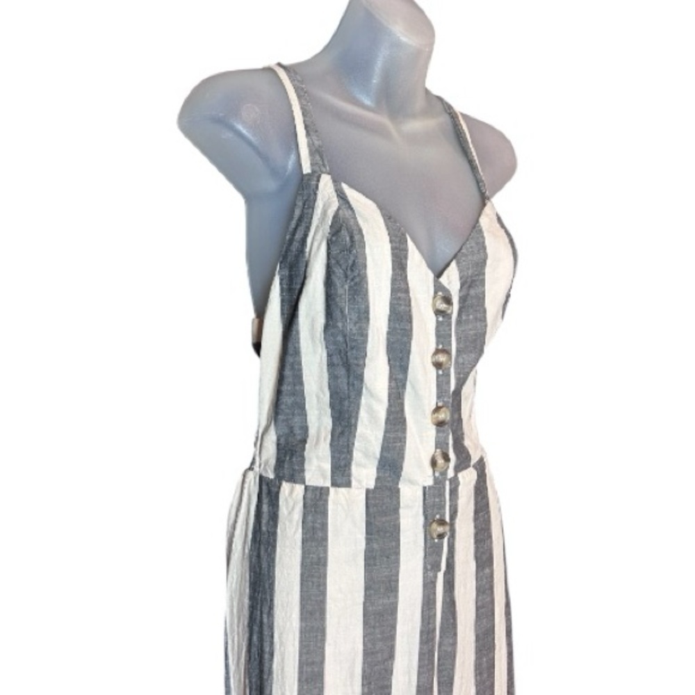 Japna Black Grey/Cream Striped 100% Cotton Jumpsuit, Size M Open Back Tie - Picture 6 of 11